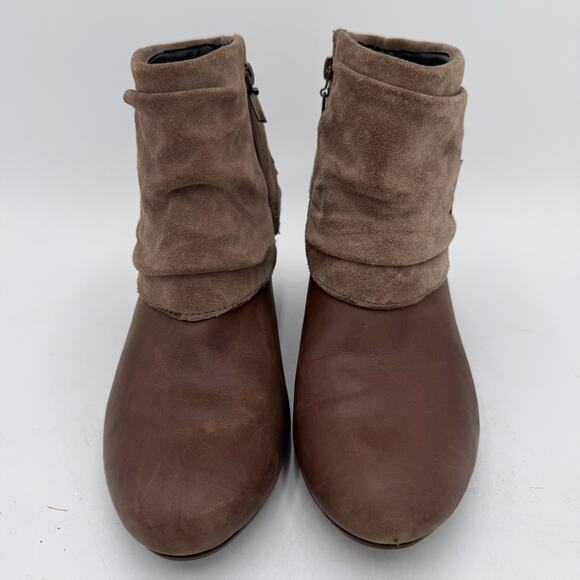 Clark’s Artisan Brown Leather Suede Trolley Buckle Heels Booties Size 8.5 - Picture 3 of 8